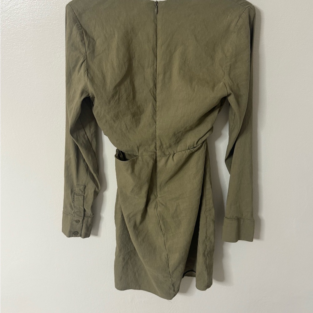Zara Khaki Stretchy Linen Shirt Dress - Picture 7 of 8